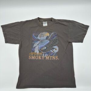 2000’s Gildan Great Smoky Mountains Bald Eagle Tshirt Mens Medium M Gray‎ Fade